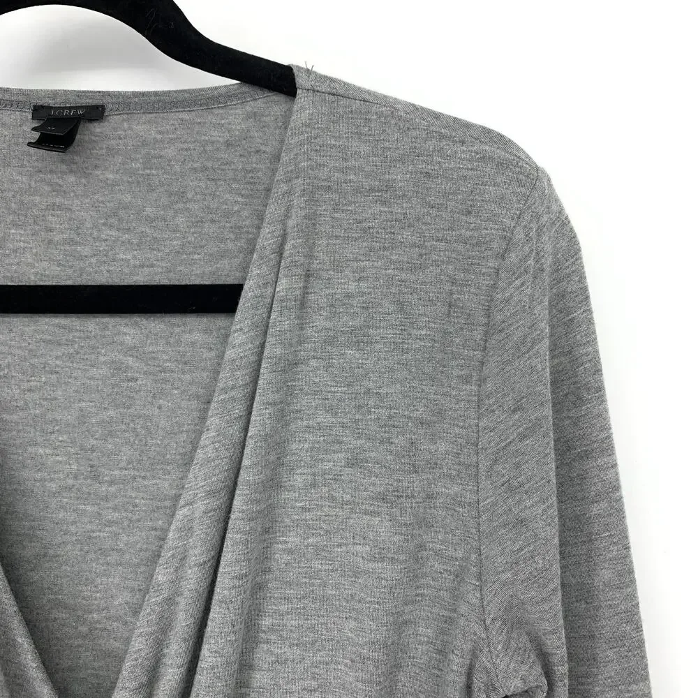 J. Crew Surplice Faux Wrap Neck Long Sleeve Bodysuit Womens Sz M Heather Gray